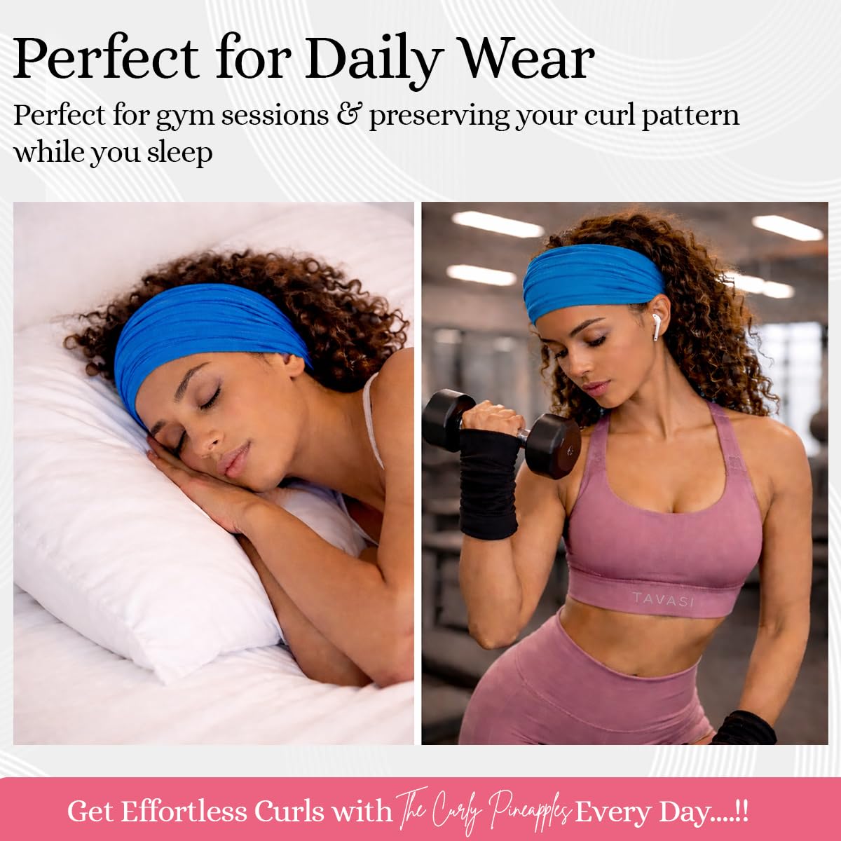 Curly Hair Headbands for Women - Stretchy Non-Slip Wide Yoga Band | Royal Blue, Adult Size