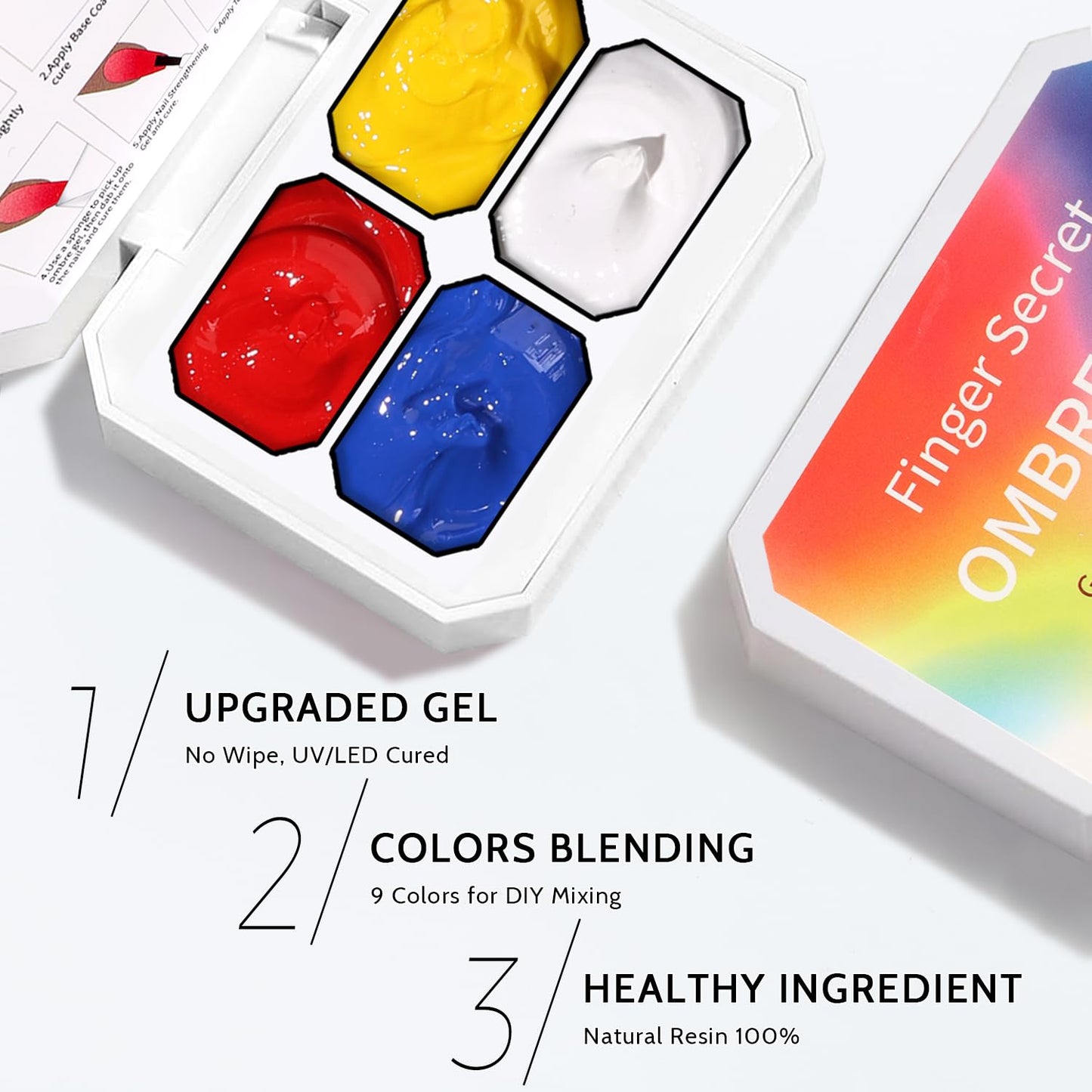Karroy Sponge Pat Gel Nail Polish Palette, Blue Red Yellow White 4 Colors Primary Blending Ombre Gel Polish Gradient Painting Nails Art, No Wipe, UV/LED Cured (4 Colors A)