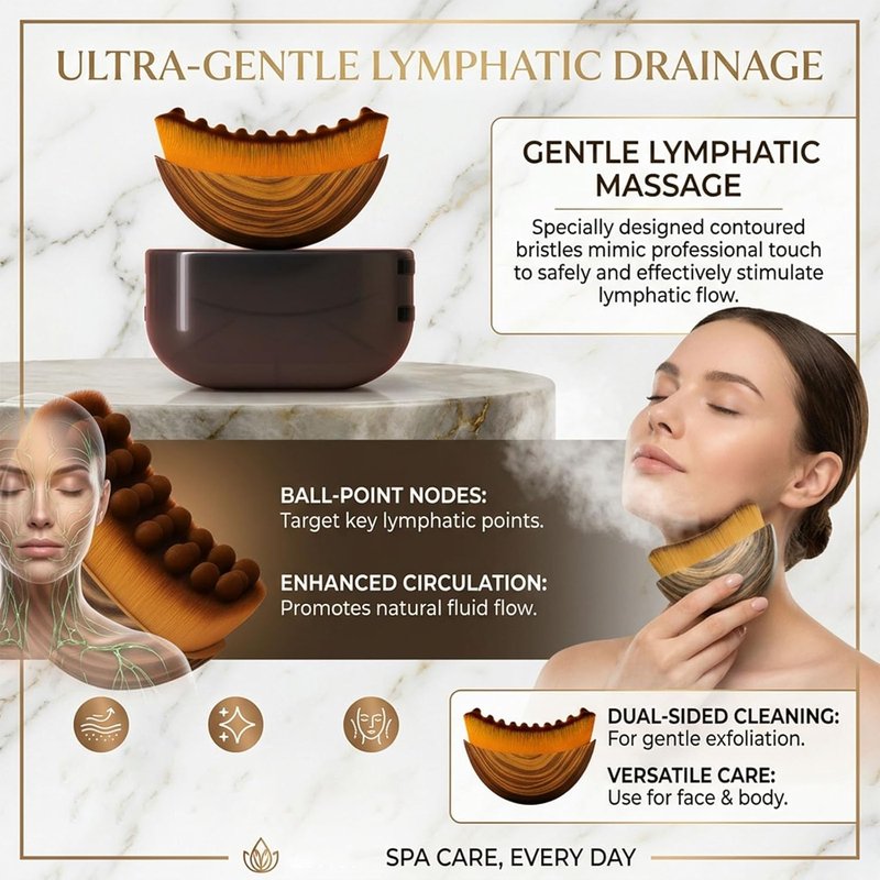 Lymphatic Face Brush - Natural Makeup Tool with Soft Bristles | Ergonomic Cleansing Brush for Sculpting