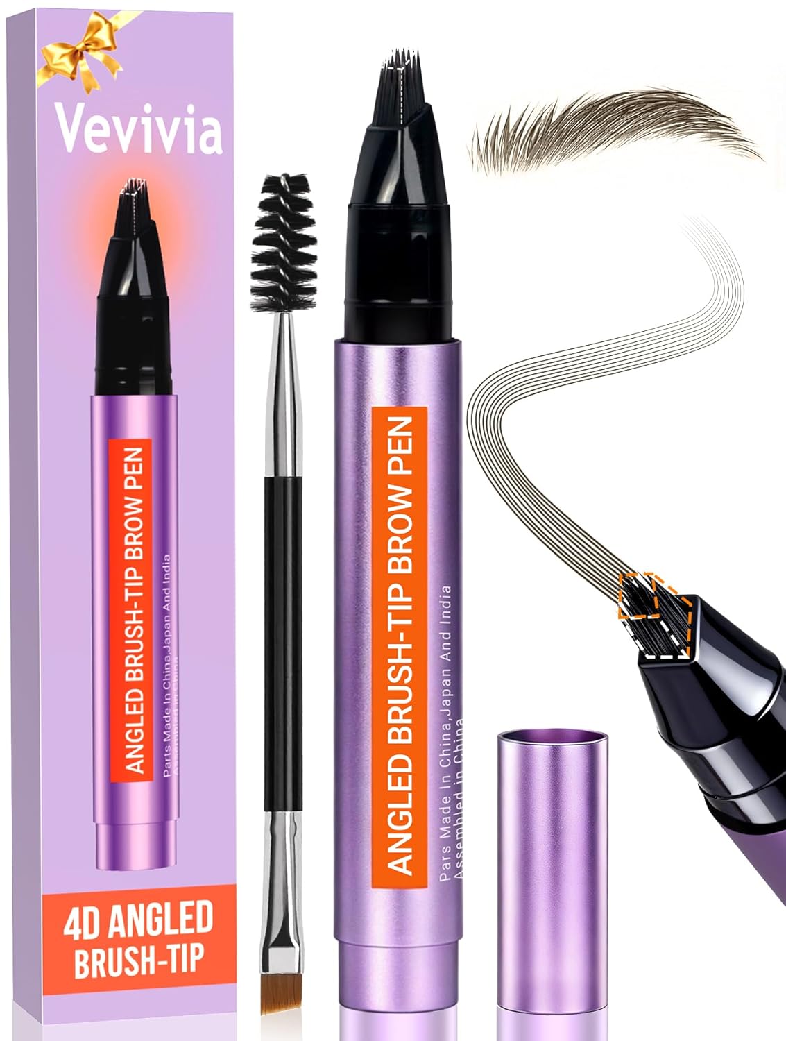 Eyebrow Pen - 4D Micro Brush-Tip for Natural Hair-Like Strokes | Waterproof Light Brown, Long-Lasting Fluffy Brows