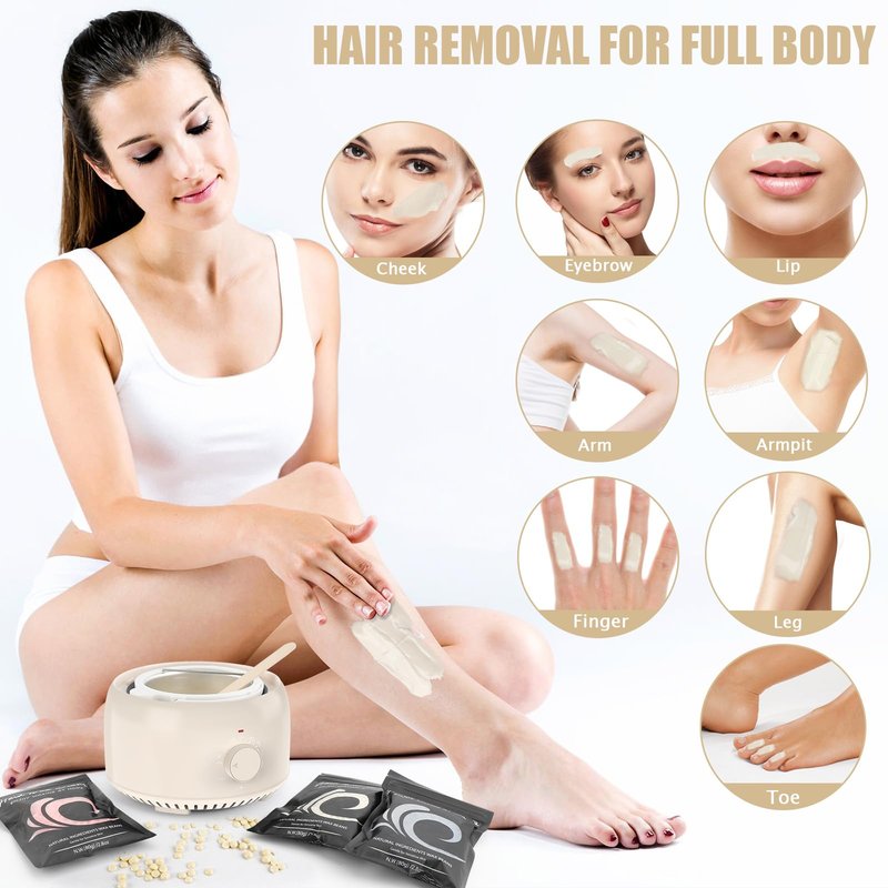 TIKESI Waxing Kit - Wax Warmer for Hair Removal, Hard Wax Kit with 14oz 5 Bags Hard Wax Beans for Full Body, Legs, Face, Eyebrows, Bikini, Brazilian Waxing Kit for Women Men