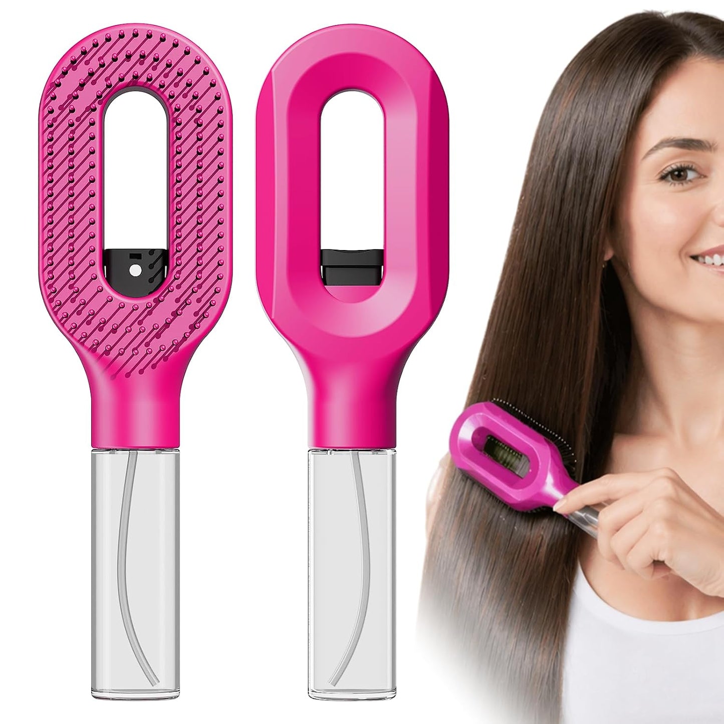 Professional Black Hair Brush with Water Spray - Fine Mist Detangling Tool for Thick Curly Hair | Wet & Dry Styling