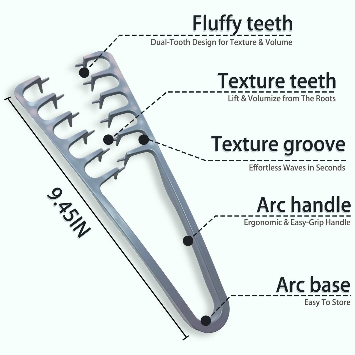 Texture Comb for Volumizing & Styling, Wide Tooth Comb for Curly Hair Men & Women, Anti-Frizz Root Lifting Styling Tool (Deep Gray)