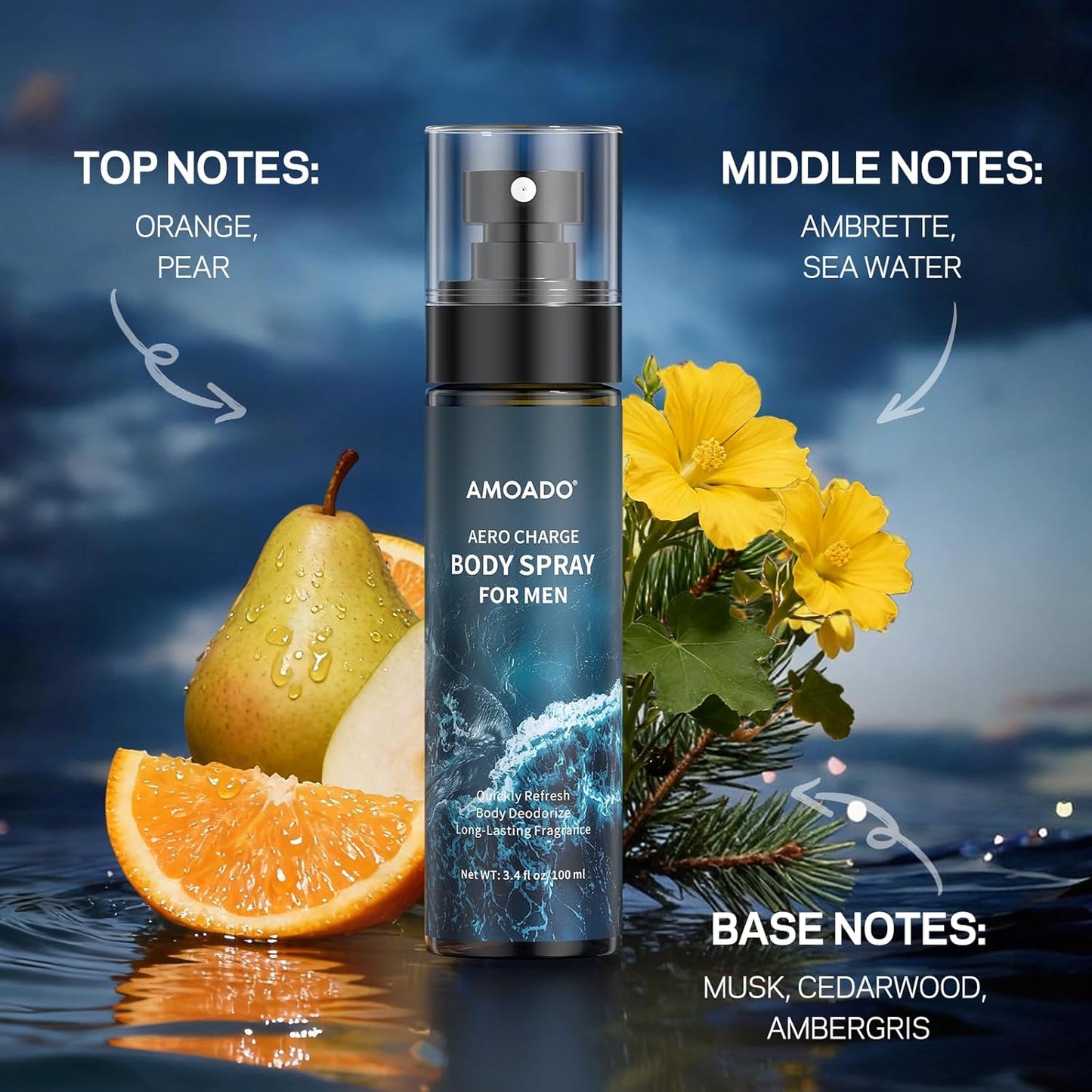 Men’s Body Spray Set - Aluminum-Free Cologne & Deodorizing Mist | Oriental & Woody Scents, 3.4 fl oz Each