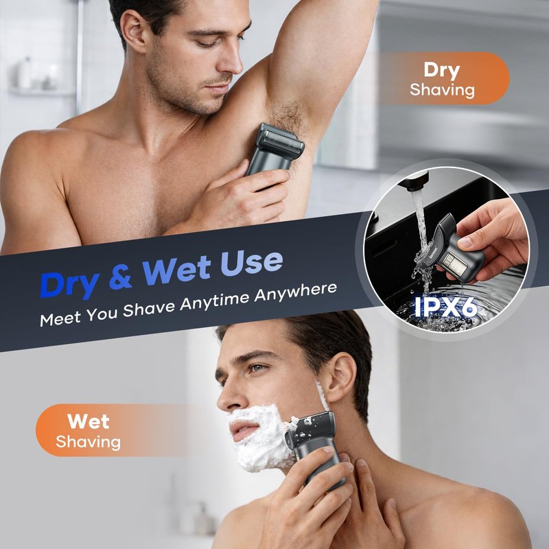 kensen Back Hair Trimmer – 2-in-1 Dual Blade (Foil + T-Blade) LED Power Display IPX6 Waterproof Type-C Fast Charging Extendable Handle for Men’s Body Grooming for Back Chest Shoulders Foot Hair