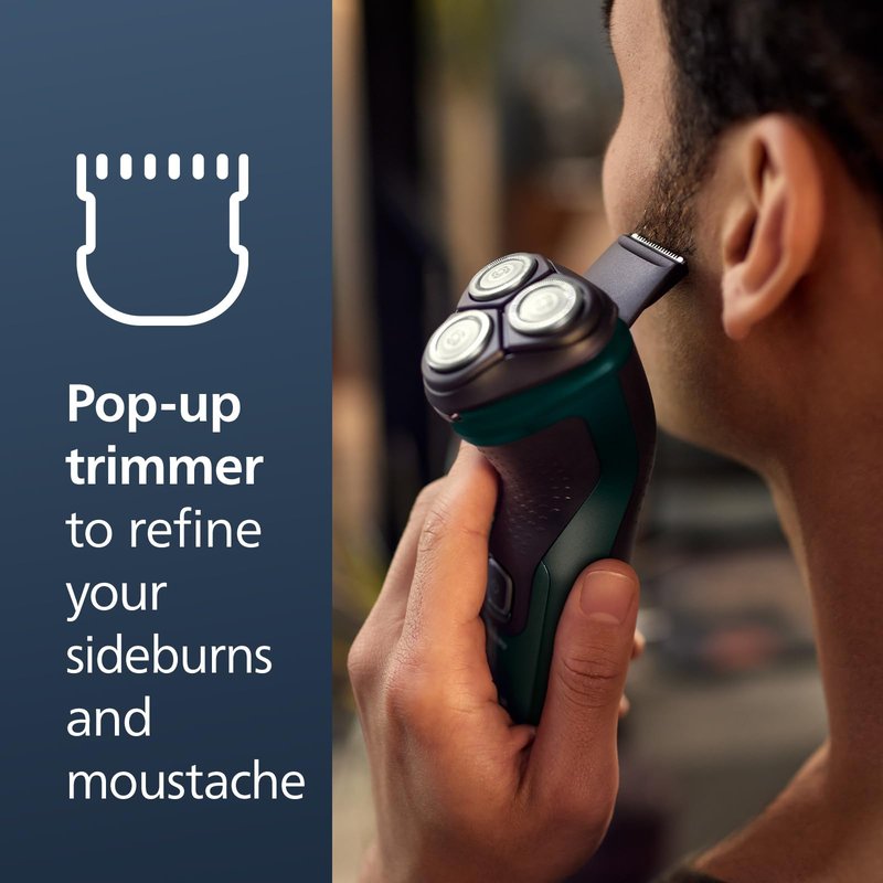 Philips Norelco Shaver 2600 Series, Wet and Dry Electric Shaver, Pop-up Trimmer, P-Cap, Travel Pouch, Dark Forest Green, Model X3052/91