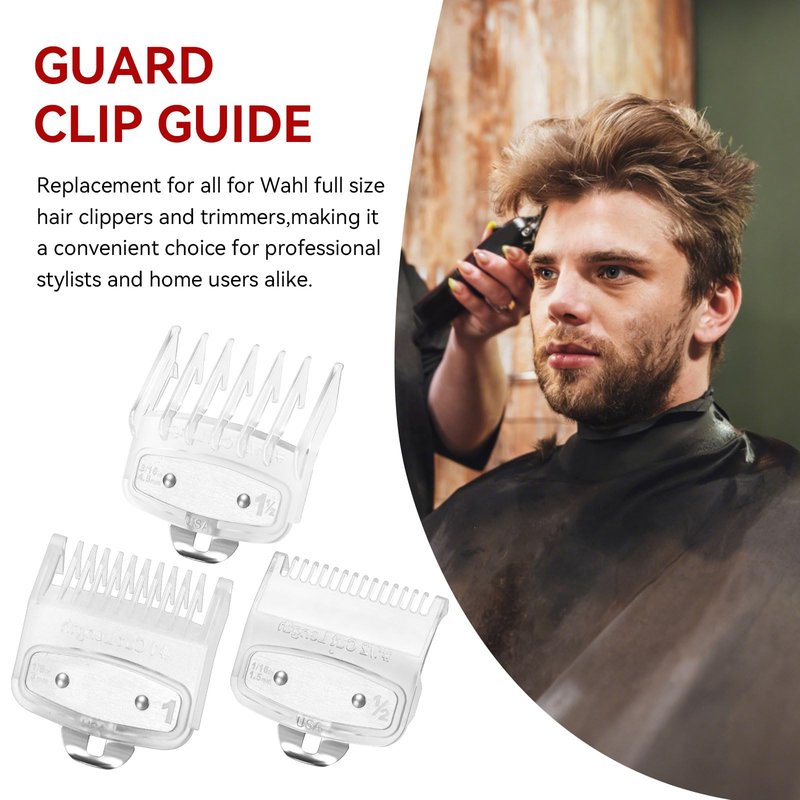 Clipper Guard Set Compatible with Wahl Guide Metal-Clipper Guides Guard Number #1/2 1/16" 1.5mm,#1 1/8" 3mm,#1 1/2 3/16" 4.5mm Metal Hair Clipper Guard for Professional Stylists & Barbers,White