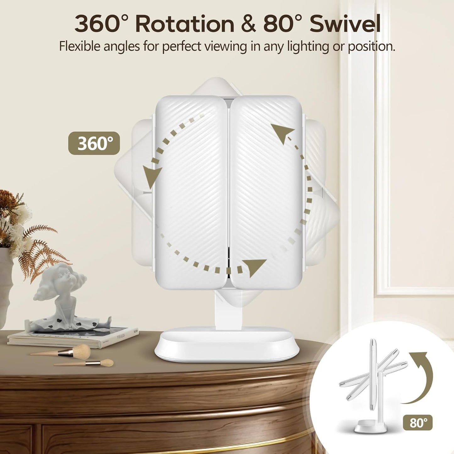 Makeup Mirror with Lights - 30X/10X/5X Magnification, Dimmable Trifold Vanity Mirror | Portable Travel Size