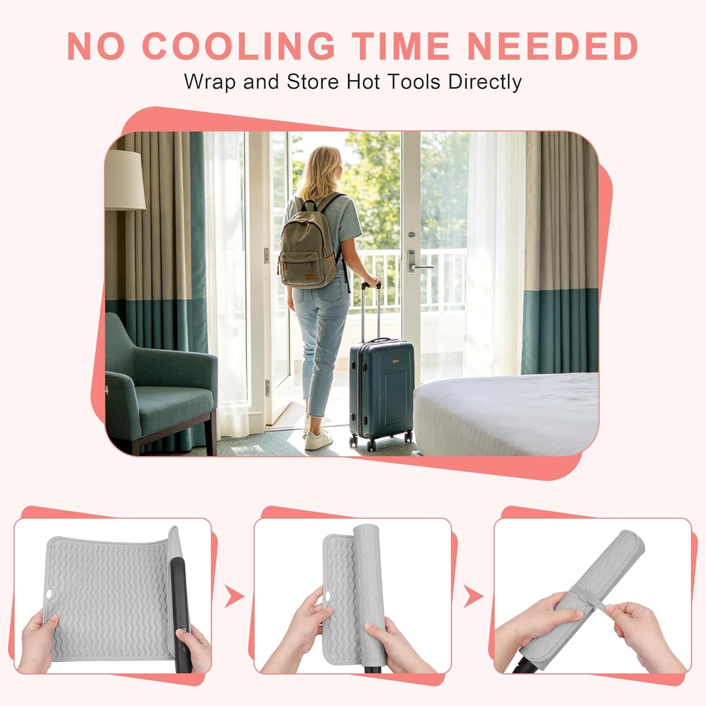 Heat Resistant Silicone Mat for Curling Irons & Hair Tools - Portable Vanity Cover (14.2" x 11.0")