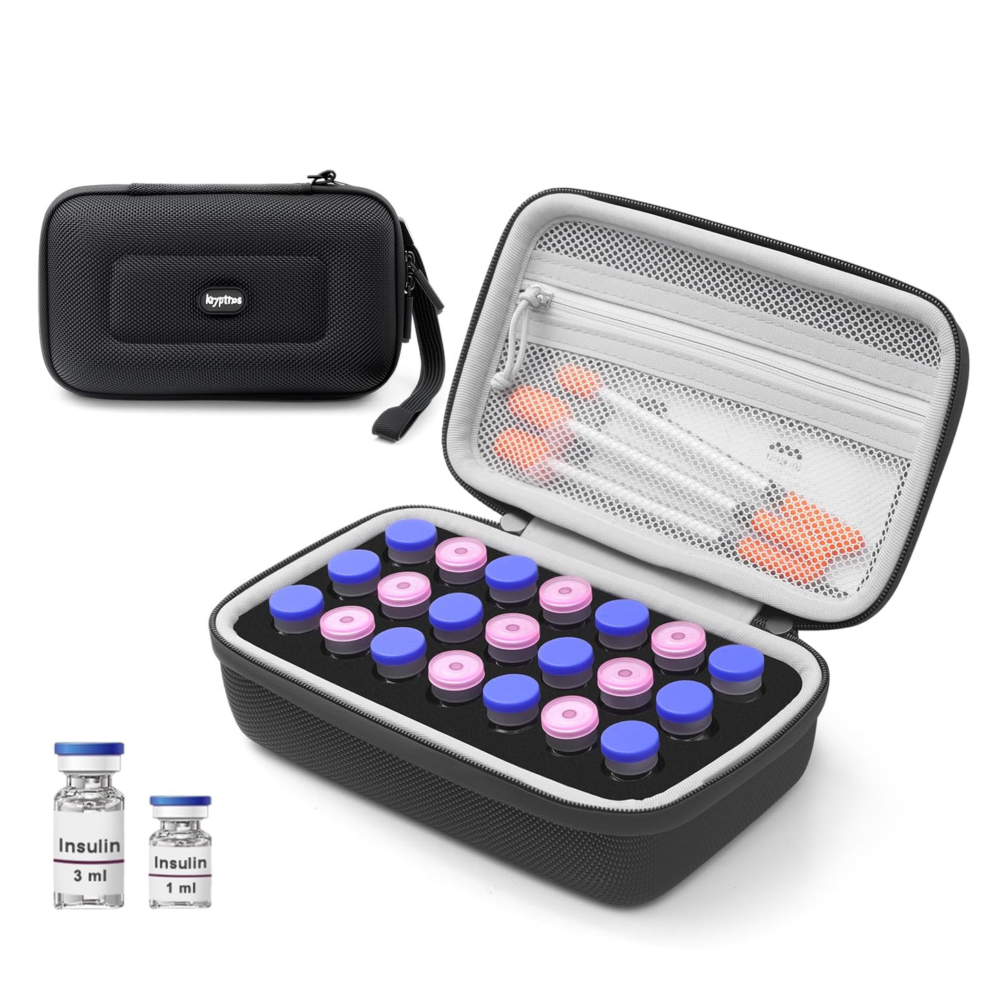 Krypthos Insulin Vial Protector Case, Insulin Vial Organizer Bag for Diabetics Standard 10ml U-100 Vials, Insulin Carrying Case Fridge Holder Storage Holder (21 Slots)
