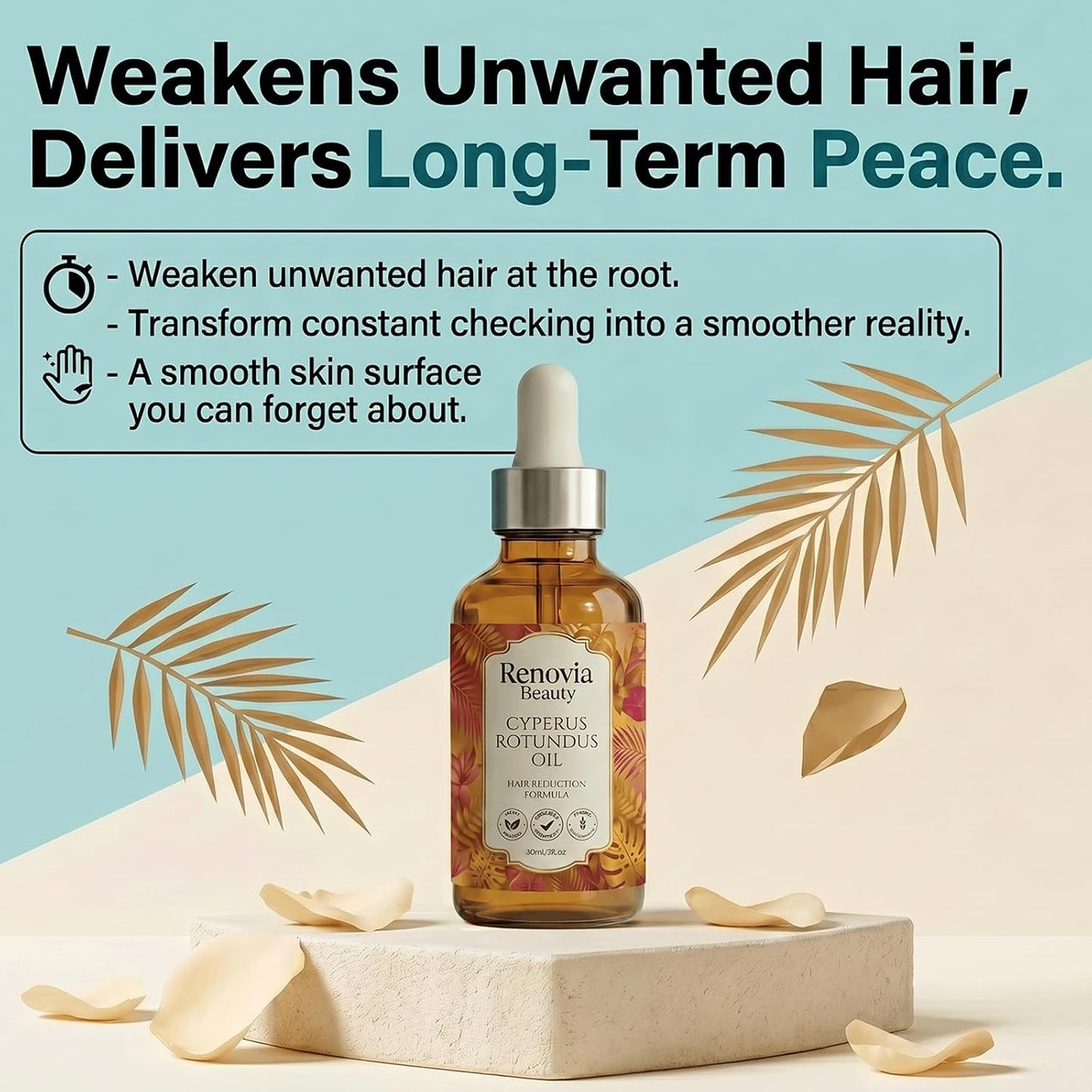 Cyperus Rotundus Oil for Hair Removal - Stop Unwanted Hair Growth Naturally | 2 Fl. Oz (1 Pc)