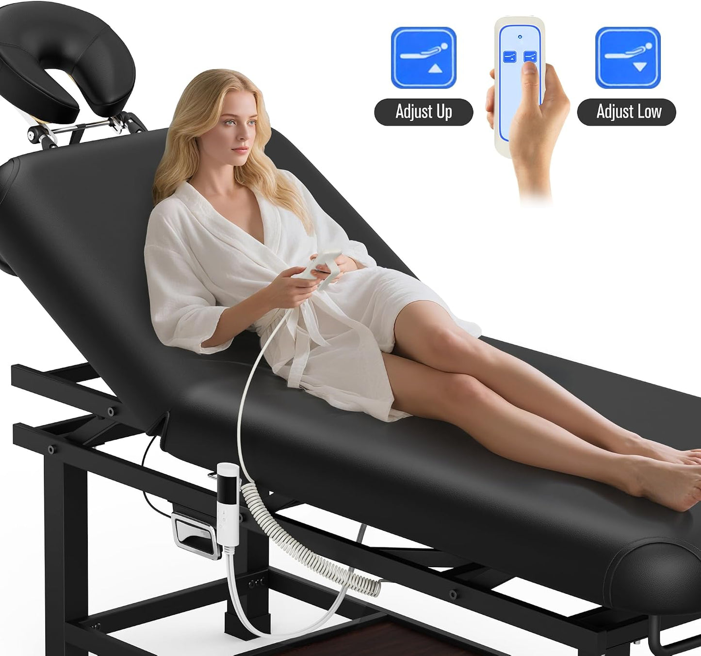 Olela Electric Massage Table - Heated Function with Electric Lift & Adjustable Backrest | Spa Treatment Table with Storage