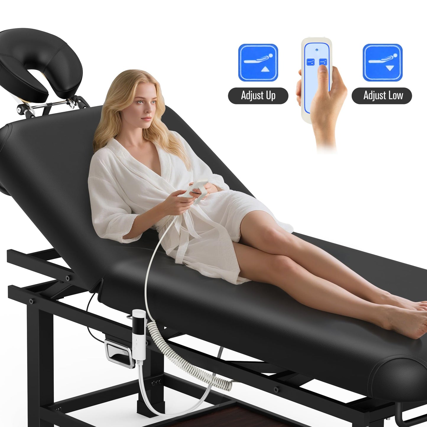 pouseayar Heavy Duty Electric Stationary Massage Table with Heating Function, Backrest Adjustable and Storage Space for Treatment/Medical Spa/Facial/Beauty/Massage Bed - 30 x 75 - Black