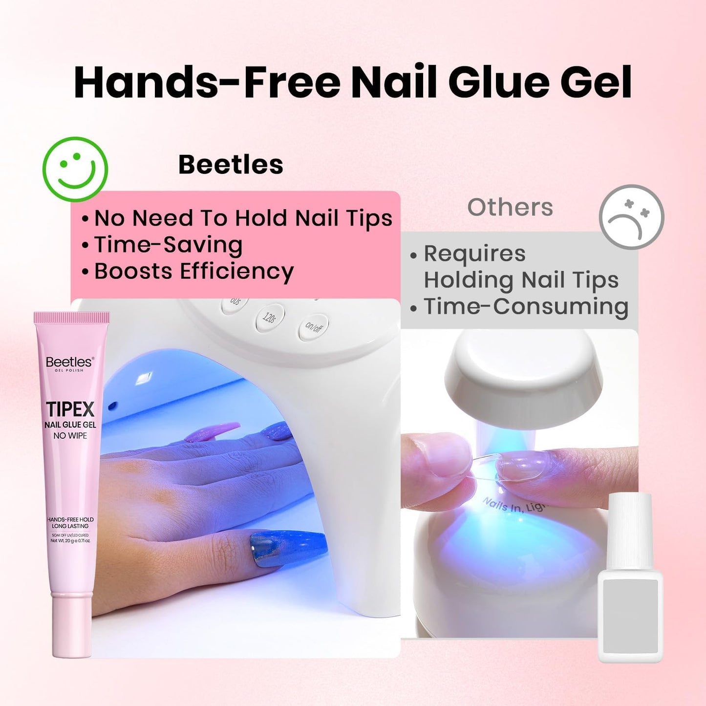 Beetles Gel Nail Glue & Remover Kit, 20g No Wipe Hands-Free Nail Glue for Tipex Soft Gel Nail Tips & Clear Press On Nails, 10ml Nail Remover with Nail Tools, Gentle Formula, Gift for Women