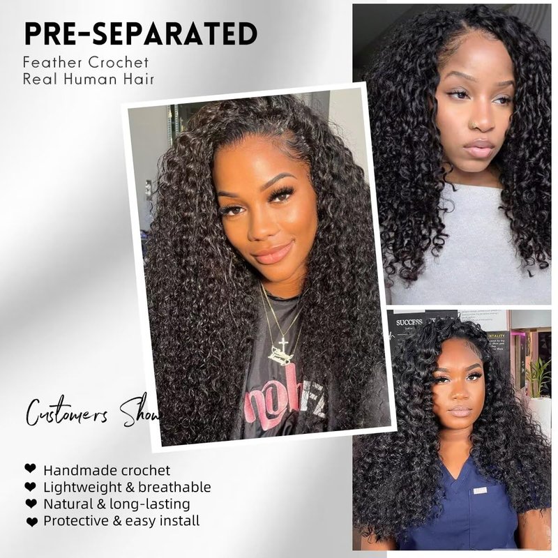 Burmese Curly Crochet Hair Extensions - 100% Virgin Human Hair, Deep Curly 16 Inch, 60 Grams, 50 Strands