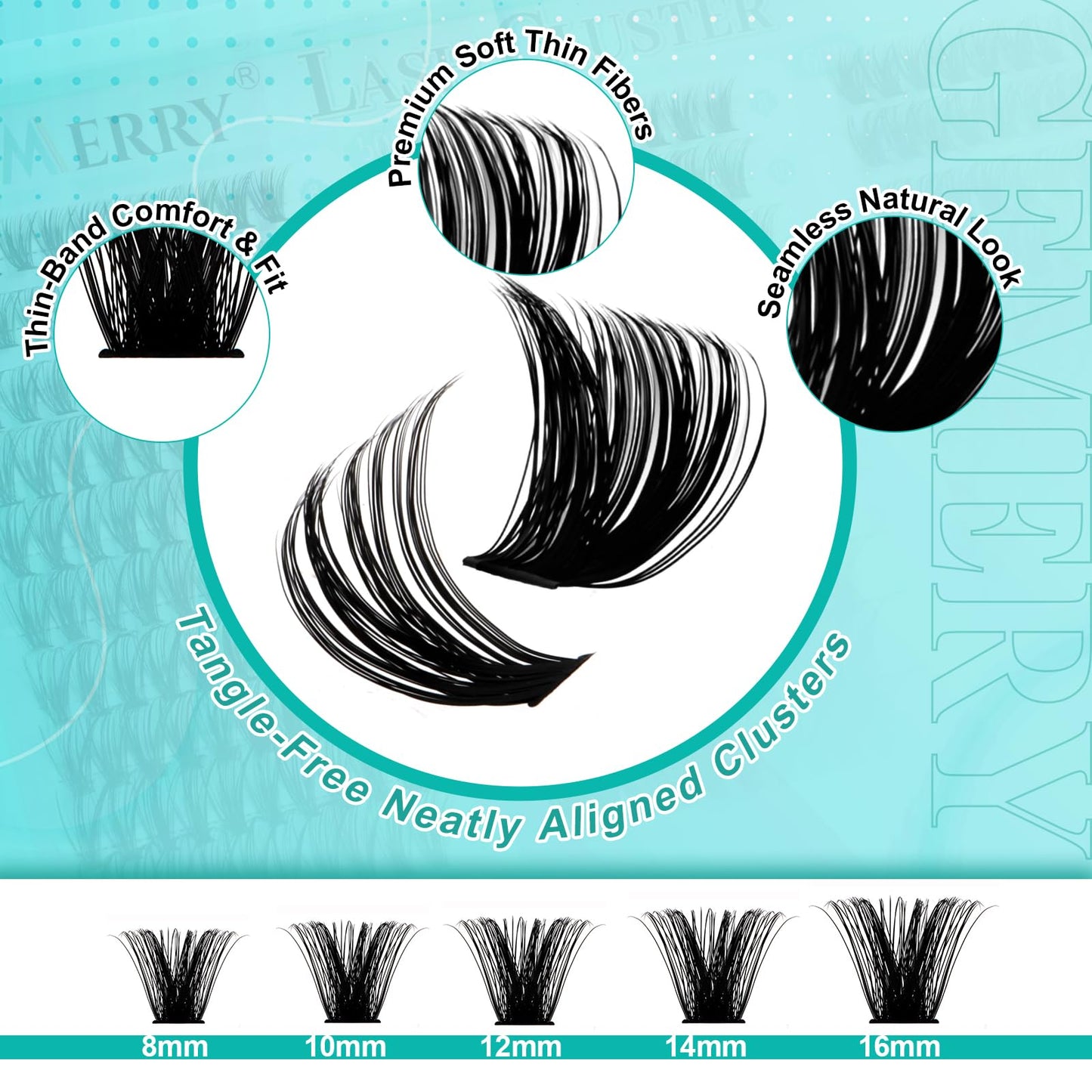 GEMERRY Lash Clusters Kit, Eyelash Clusters Thin Band Lashes Clusters Natural Look Eyelash Extension Kit With Lashes Bond Seal Eyelashes Tweezers (60D+80D+100D,3PCS)