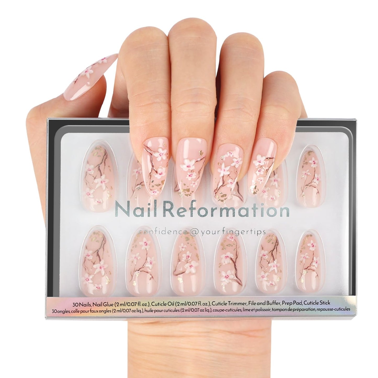 Nail Reformation Press On Nails - Polka Dot Short Almond Fake Nails | Rich Brown & Creamy Pink, Reusable 32 Nail Kit in 16 Sizes
