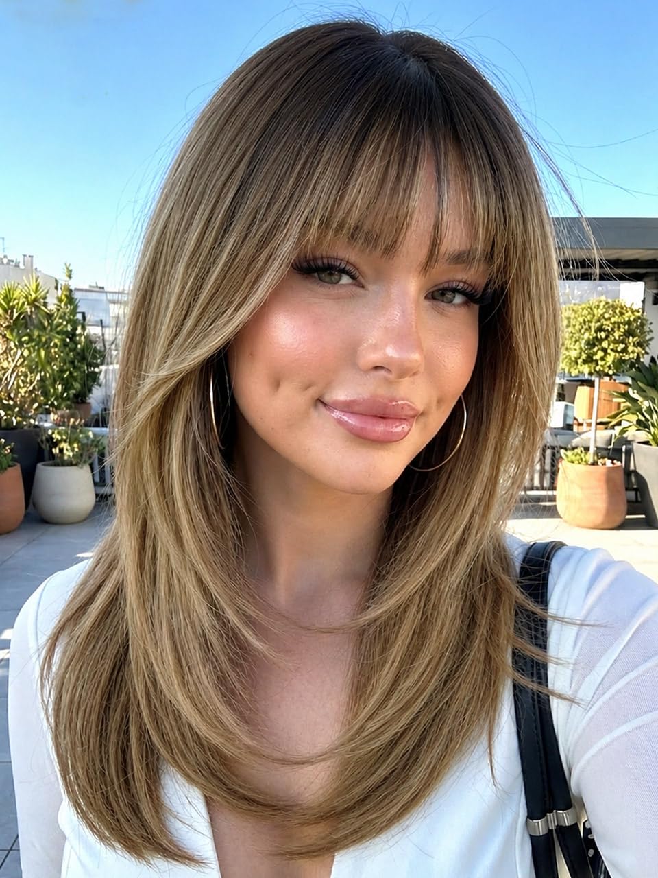 Ash Beige Blonde Wig with Highlights - Beginner Friendly Middle Length Straight Wig for Women | Natural Layered Bangs