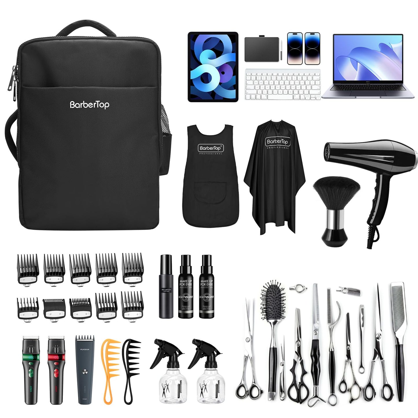 Barber Backpack for Clippers and Supplies, 17.7"x7.9"x13" Large Capacity Four-Layer Hairstylist Backpack, with General-purpose Barber Apron Cape Brush, Barber Bag for Barbershop Salon Home Use