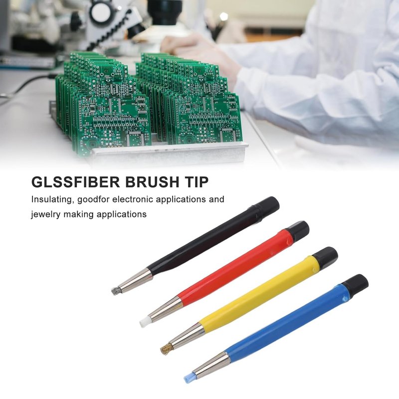 TAURISH Fiberglass Scratch Brush Pen 4-Pieces Scratch Brush with Steel, Brass, Nylon, Fiberglass Tips for Jewelry Cleaning, Circuit Board Maintenance, Auto Rust Removal and Watch Polishing