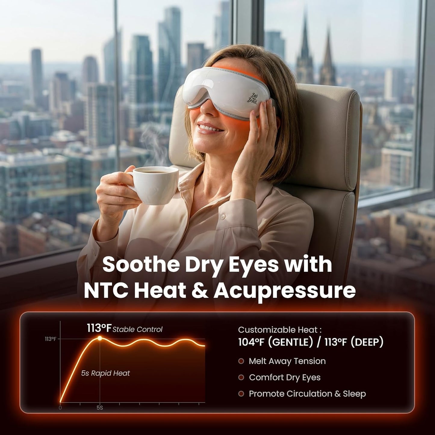Eye Massager with Heat & Cooling | EyeOasis 3 Heated Mask for Dry Eyes, Migraines & Headaches Relief - FSA-HSA Eligible