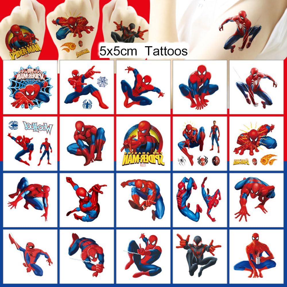 Spiderman Temporary Tattoos for Kids - 20Pcs Fun Birthday Party Favors | Cute Cartoon Stickers for Boys & Girls