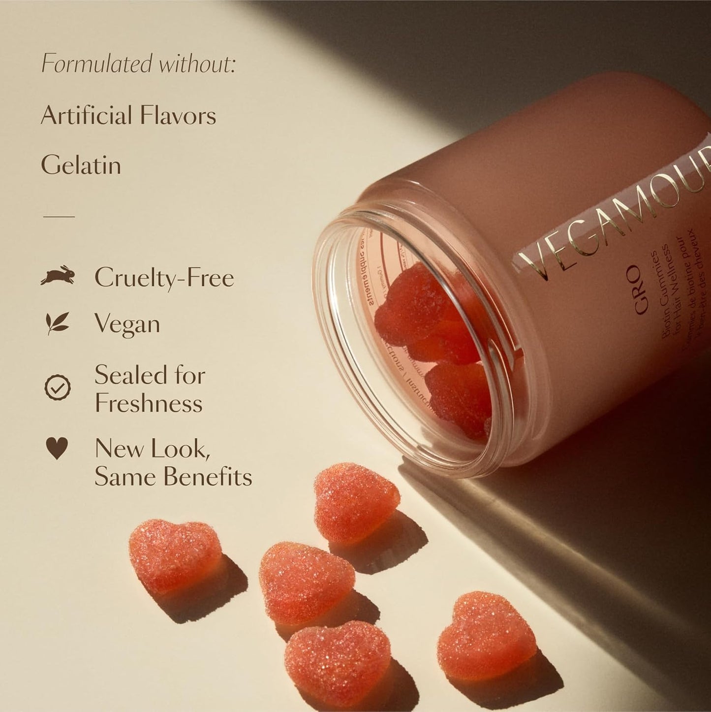 VEGAMOUR GRO Biotin Gummies - Strawberry Flavor, 5000 mcg Biotin for Healthy Hair | 30 Vegan Gummies with Vitamins A, B, C, E, B-12
