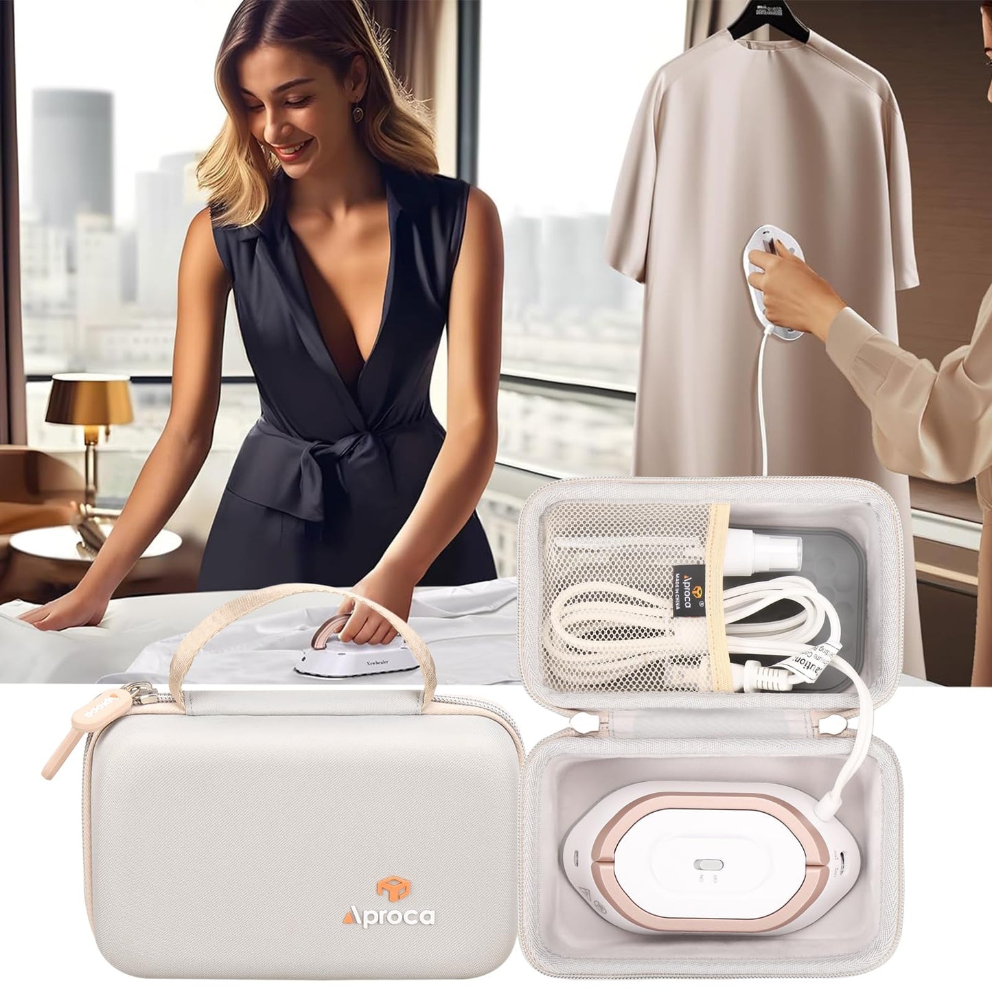 Aproca Case Compatible with Newbealer Travel Iron Mini Dry Iron, Portable Storage Bag for Accessories - Grey (Case Only)