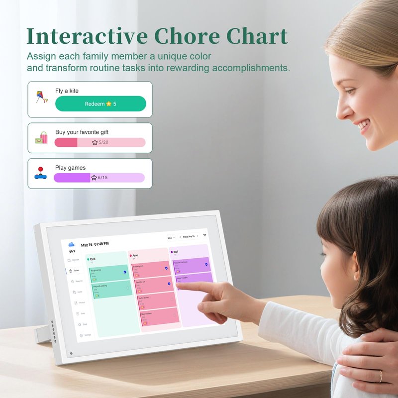 Digital Calendar,10.1 Inch Smart Electronic Calendar Family Planner,IPS HD Touch Screen Home Interactive with WiFi App Control,AI Meal Schedule, Duty Chart,Achievement Rewards-Share Photos,Videos and Sound Reminder,Gifts for Women Men Mom Dad,Desk Calenda