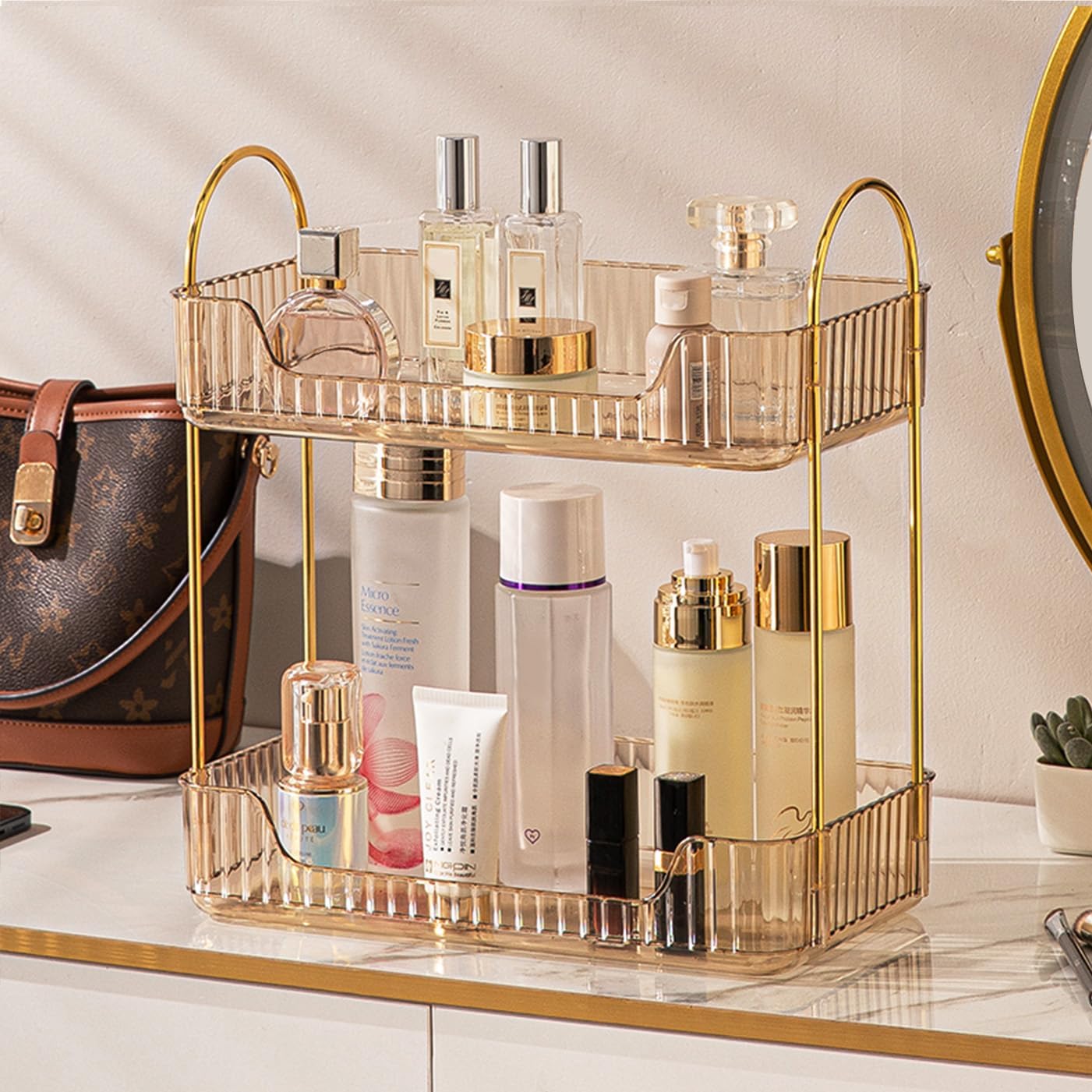 Aveniee Bathroom Counter Organizer - 3 Tier Perfume & Skincare Storage Shelf | Clear Vanity Makeup Tray