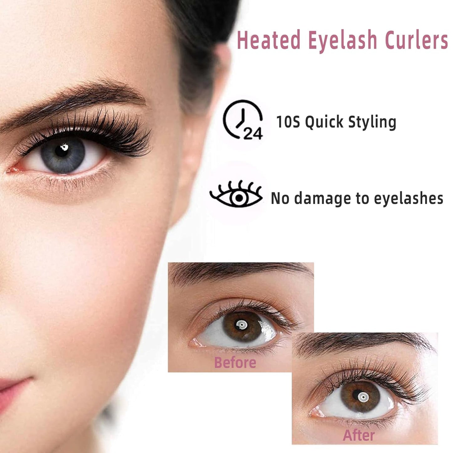Heated Eyelash Curler - USB Rechargeable Electric Lash Curler with Silicone Pad | Long-Lasting Makeup Tool for Women