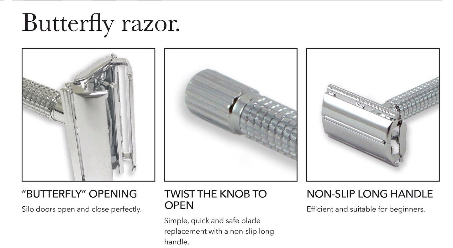 G.B.S Shaving Set, Long Handle Non-slip Knurled Razor Stand Shaving Brush, Shaving Bowl with G.B.S Natural Soap, 5 Blades