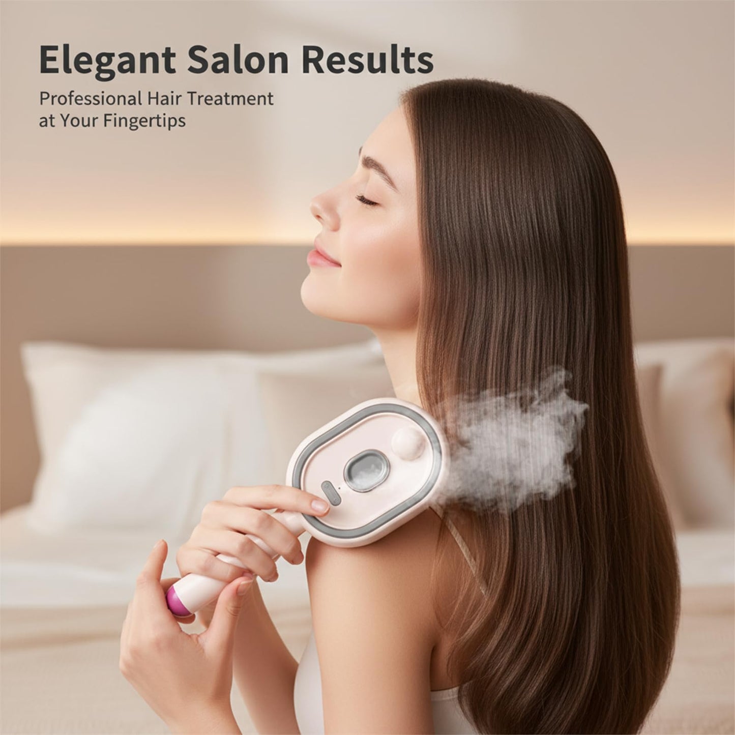 Electric Spray Hair Brush with 10ML Refillable Water Tank, Electric Spray Air Cushion Massage Comb with Red Light Scalp Care, Retractable Detangling Steam Brush for Hair and Frizz Control (Off-white)