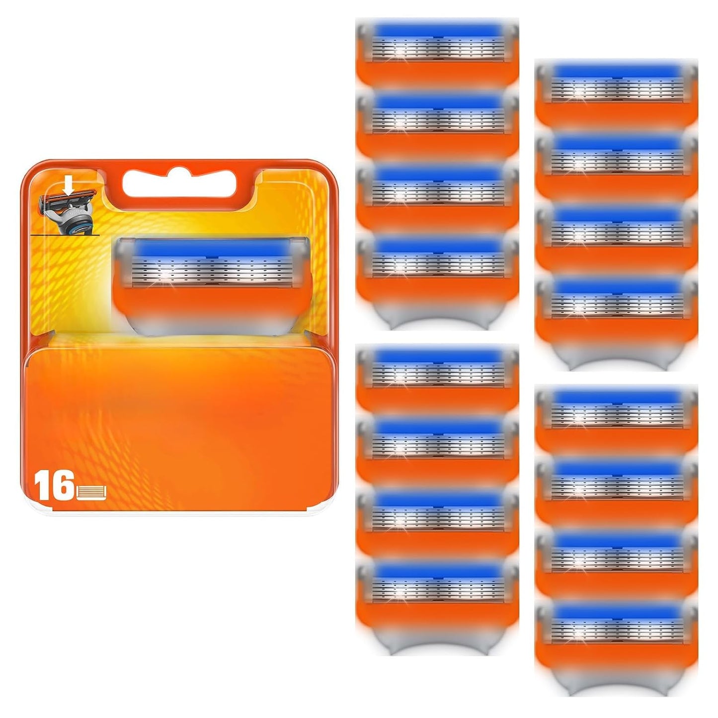 16 PCS Razor Blade Refills for Fusion 5 | Comfortable Orange Shaving Blades