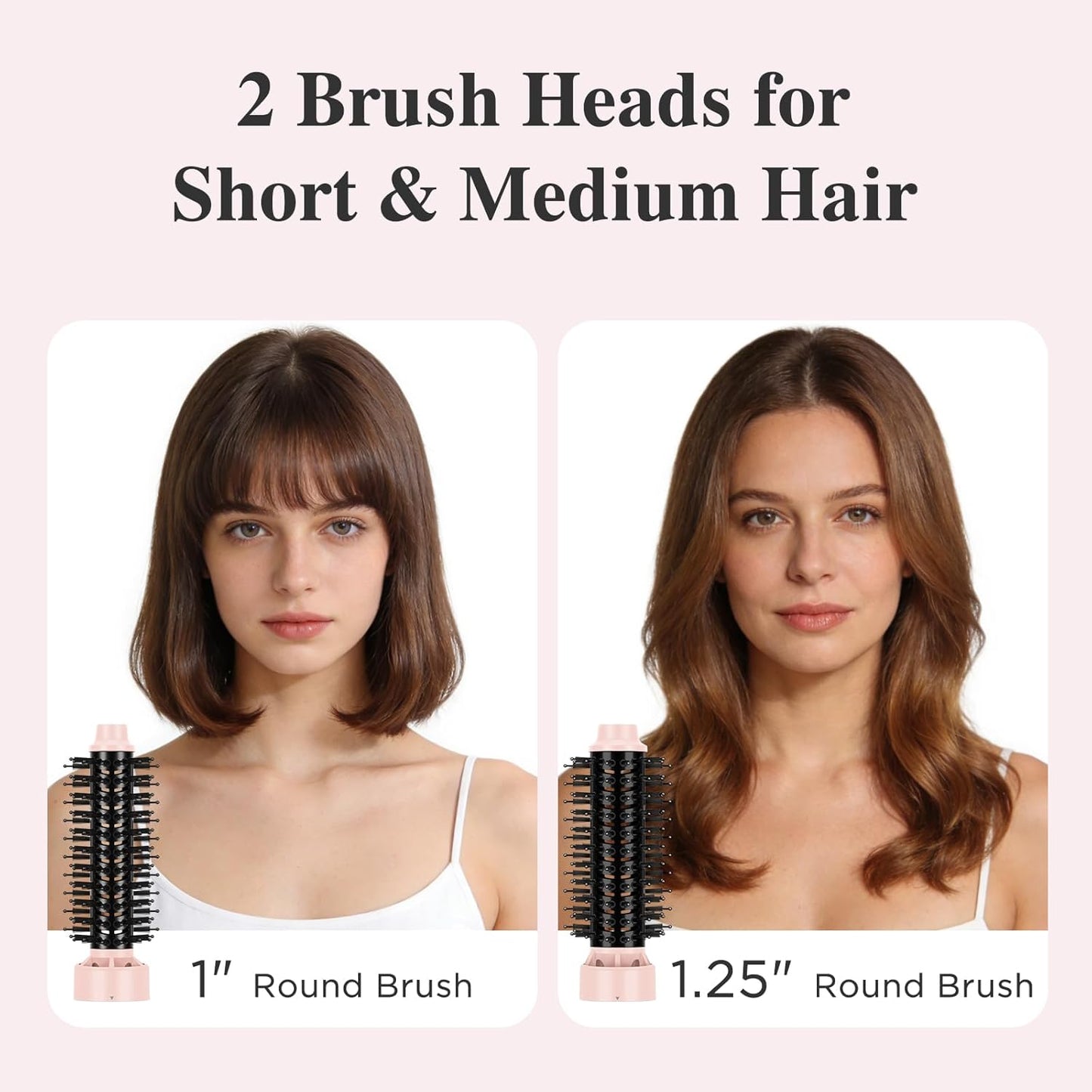 Aima Beauty Blow Dryer Brush Set - 4-in-1 Ionic Round Brush for Shine, Smoothness & Volume | Interchangeable 1” & 1.25” Barrels, Pink