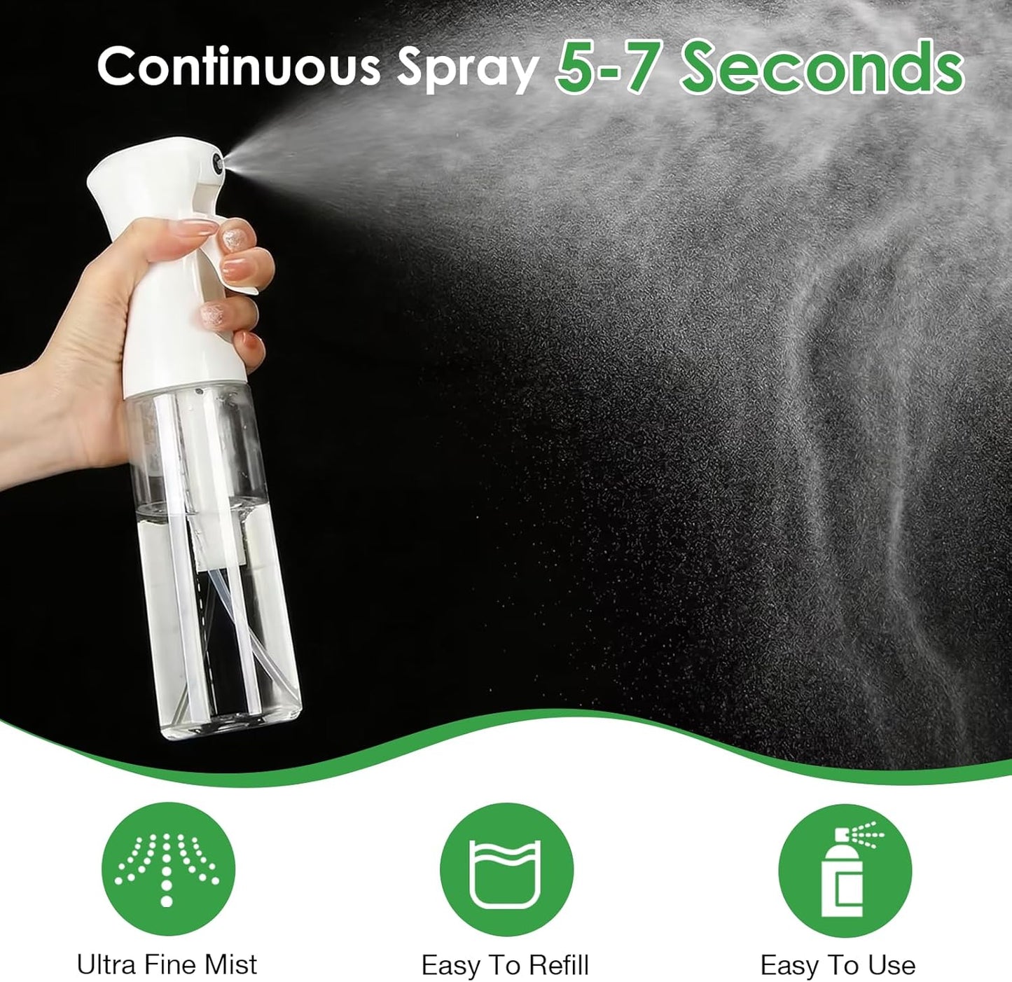 Mist Spray Bottle for Hair - 10oz Continuous Spray Bottles for Salons, Cleaning & Gardening | 2 Pcs Set