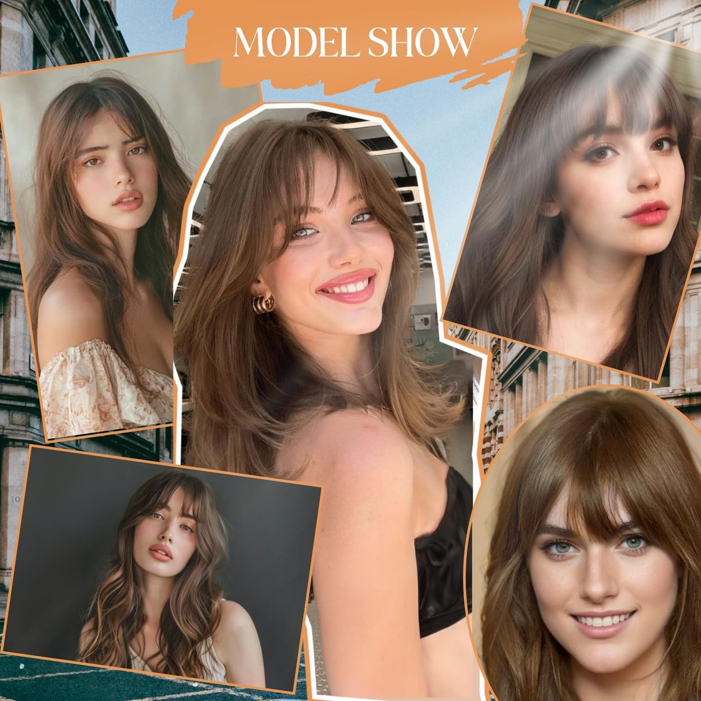 TESSHAIR Clip in Bangs, 100% Real Human Hair, Human Hair Clip in Bangs, Middle Part HairPieces, No Tangle & Smooth, 11g #4P27 Medium Brown Mixed Dark Blonde
