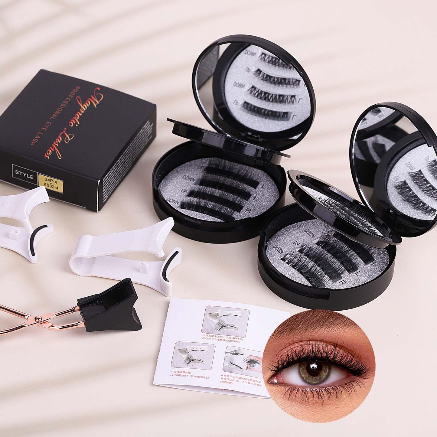 Magnetic Eyelashes Kit with Applicator 2 Pairs, No Glue Needed Reusable Fake Lashes Easy to Apply, Natural Looking False Eyelashes for Women, Style A