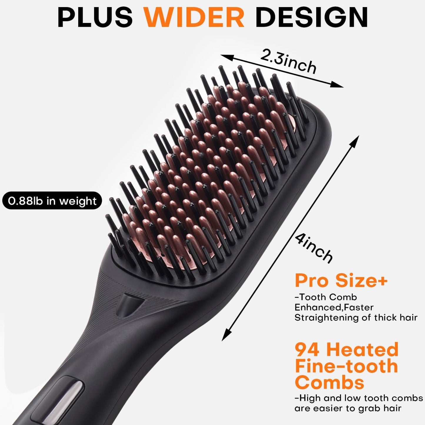 Hair Straightener Brush - Ceramic Ionic Hair Straightener Comb for Women | 20s Fast Heating | 2-in-1 Flat Iron & Brush, Black