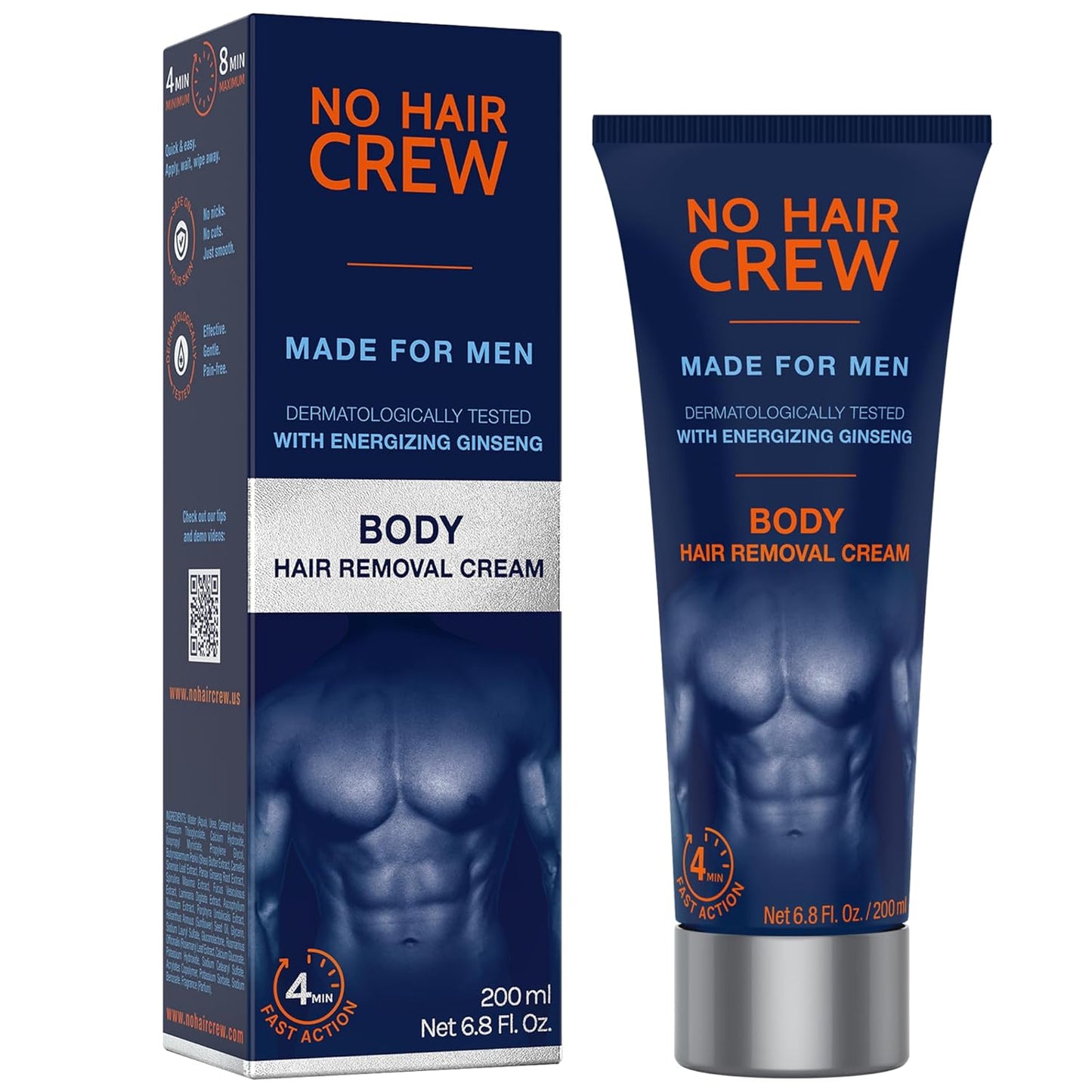 No Hair Crew Hair Removal Cream for Men - Painless Manscaping with Energizing Ginseng | 200ml