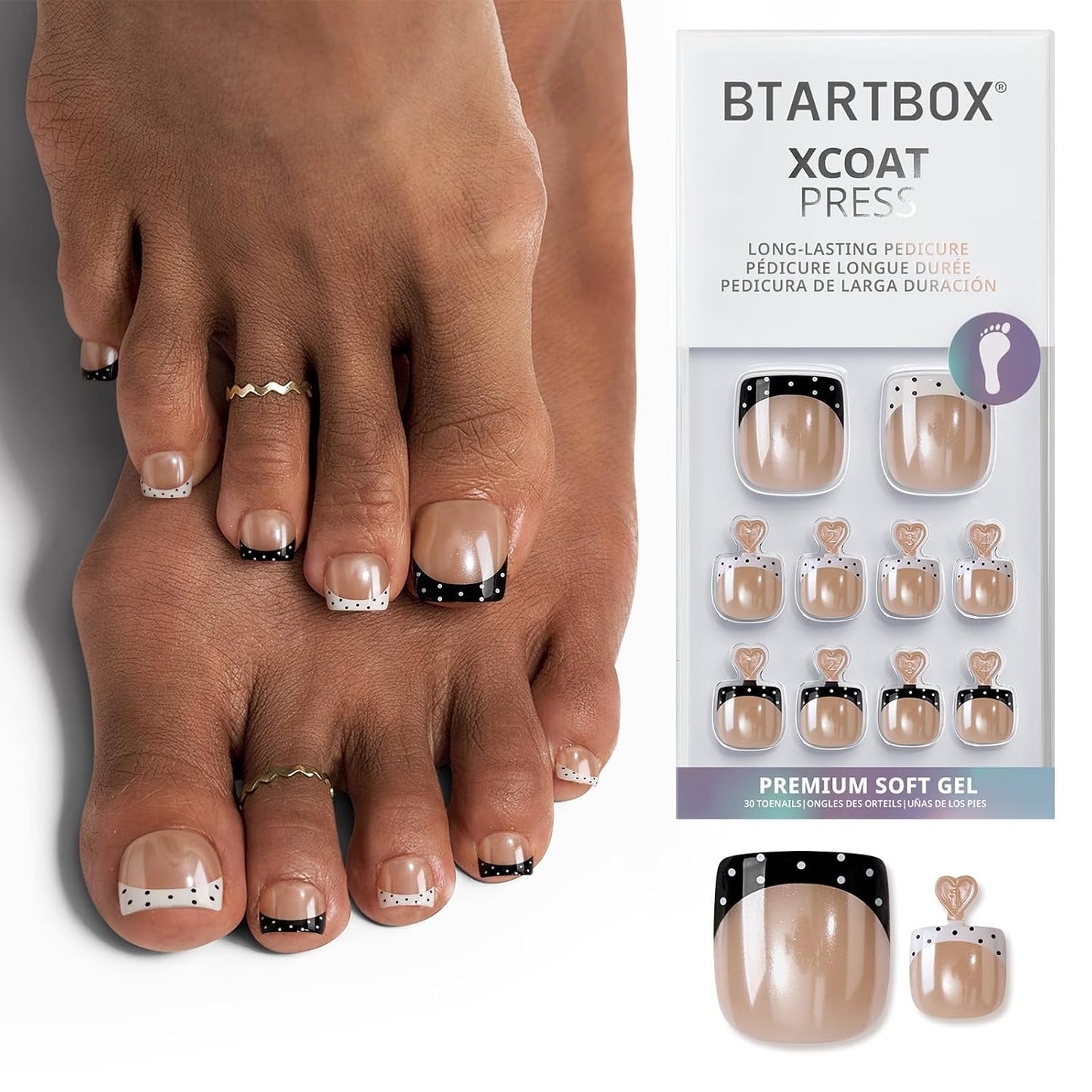 French Tip Press On Nails - Sunprint Dress | Lamp-Curable 4-Week Wear, Pink Short Almond, 16 Sizes, 32 Nails Kit