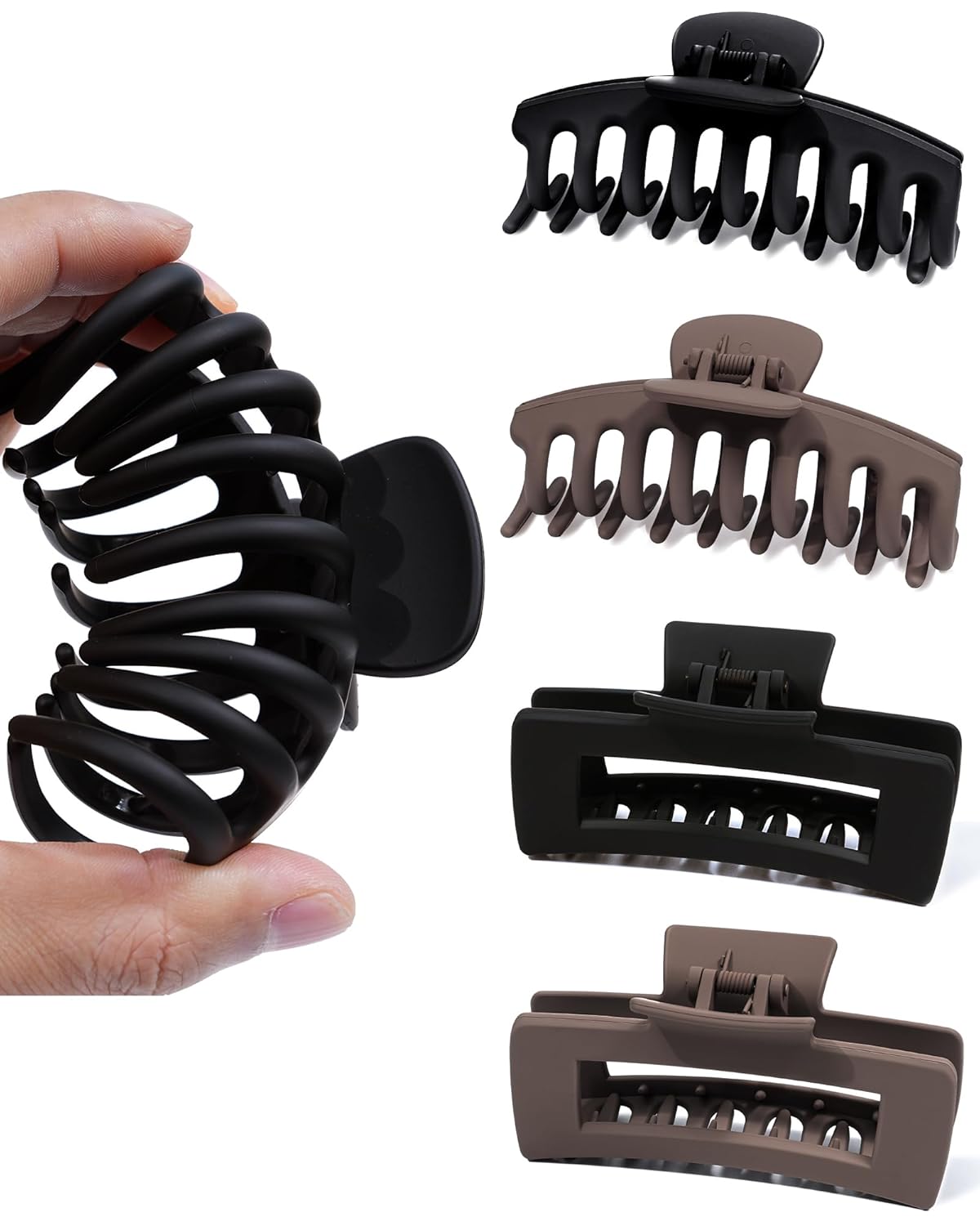 Silicone Flexible Hair Claw Clips - 4 Pack Nonslip Large Grip for Thin & Thick Hair | Black, Wine Red