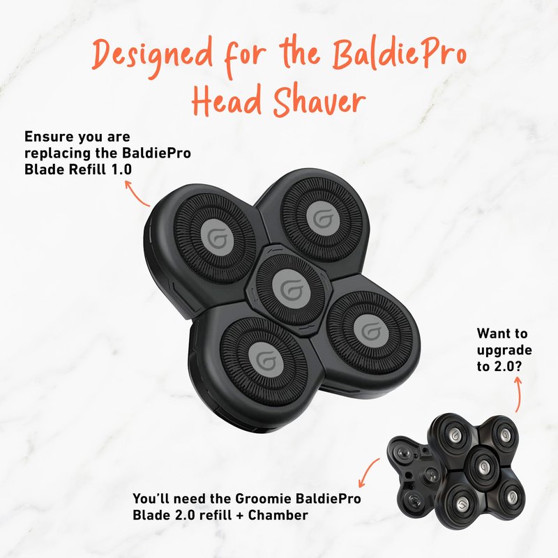 Groomie BaldiePro Cordless Bald Head Shavers for Men, Blade Refill - Waterproof Electric Head Shavers Replacement Head - Men's Rotary Head Razor for Bald Men for Smooth Shave
