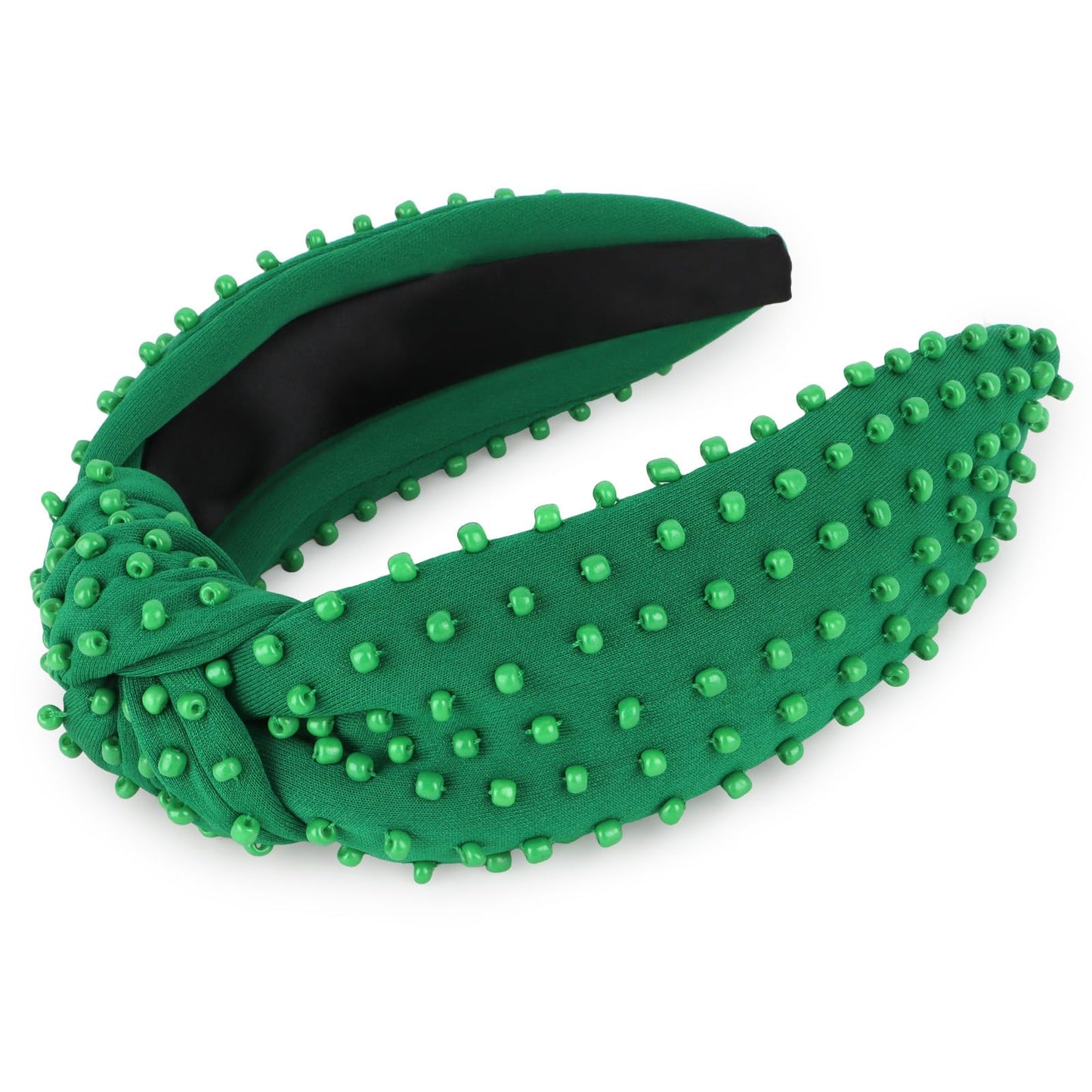 YISSION Green Knotted Headband for Women - Wide Beaded Hair Hoop, Stylish Hair Accessory for Daily Wear, St. Patrick's Day Festivals & Casual Outfits