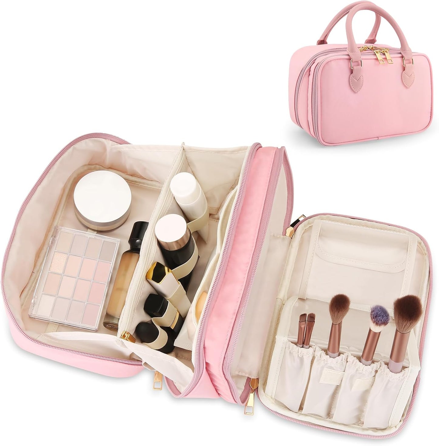 Travel Makeup Bag - Large Capacity Waterproof Organizer | Open Flat Design, Easy Access, Blue