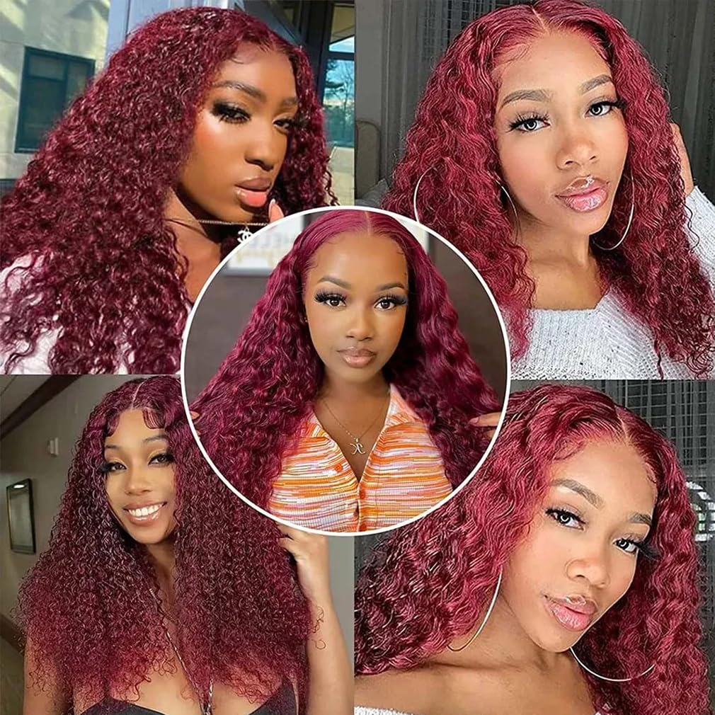 #99J Burgundy Human Hair Bundles Water Wave Bundles 28 28 28 Inch Wine Red Unprocessed Brazilian Virgin Hair 3 Bundle 50 Gram Per Bundle Deals Quick Weave Hair Extensions