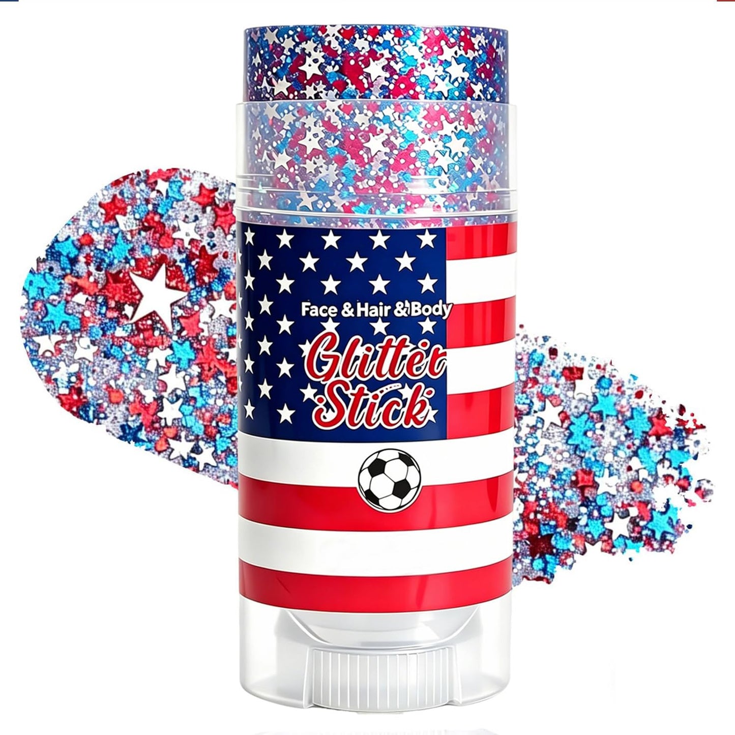 4th of July Glitter Stick, Patriotic Face & Body Glitter Stick, Red White and Blue Glitter Stick, 4th of July Outfits for Women, Waterproof Glitter Makeup for 250th Anniversary of Independence Day