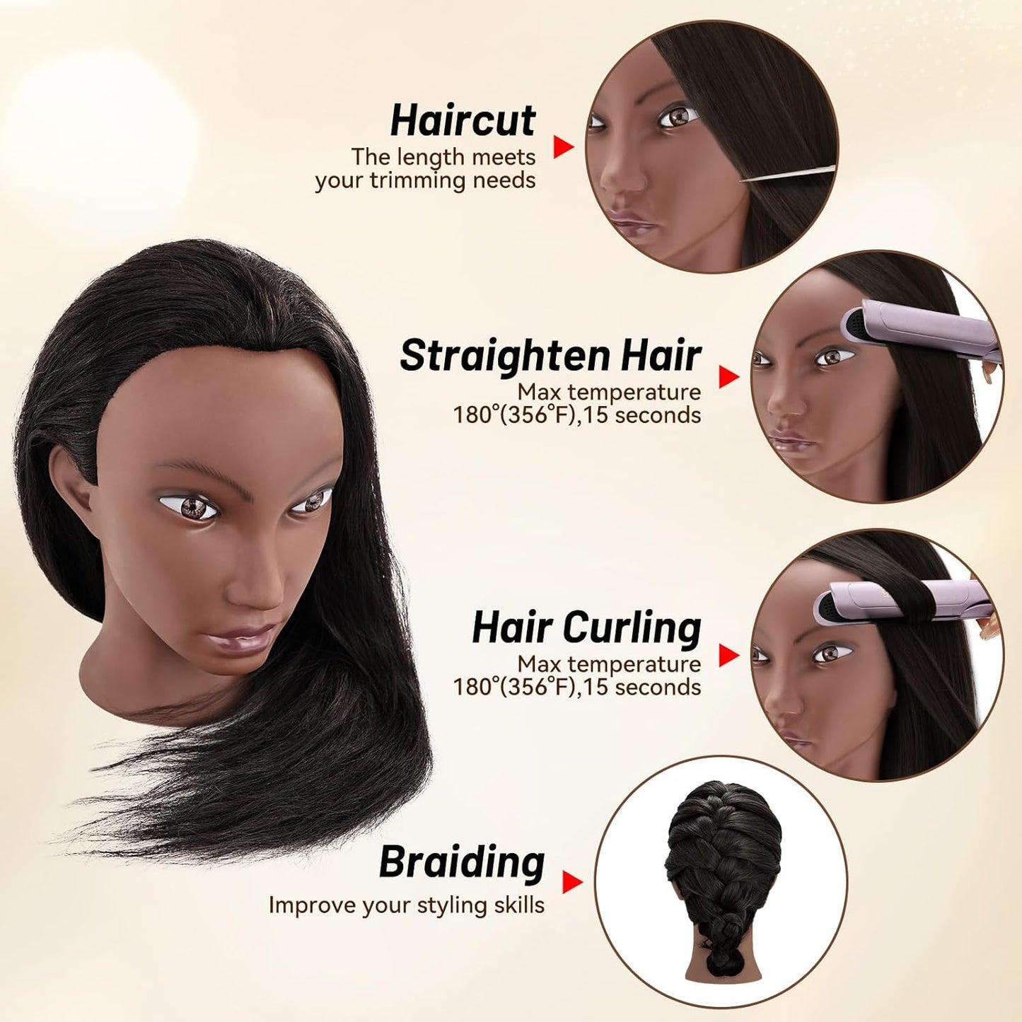 Afro Mannequin Head - 20” Human Hair Cosmetology Doll with Tripod Stand | Ideal for Hairdresser Practice & Braiding
