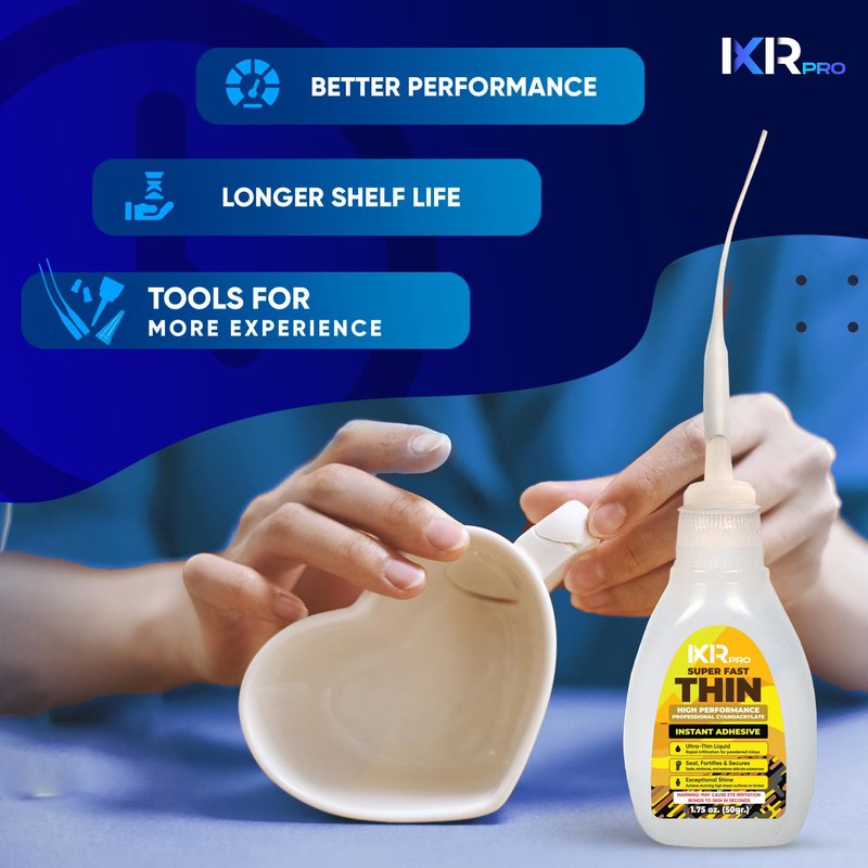 CA Glue Thin Viscosity Kit, 1.75 oz. Cyanoacrylate Glue, Super Glue for Precision Repairs, Wood, Plastic, Model Building, Crafts, and 3D Printing, Fast-Drying Adhesive for Tight Spaces and Cracks