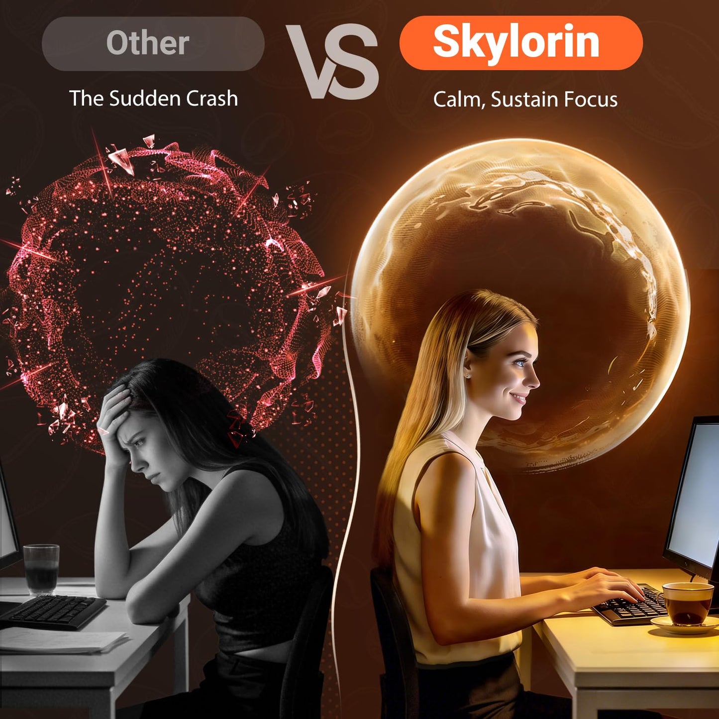 Skylorin 30 Sticks Mushroom Coffee - 7 Adaptogenic Mushrooms & 3000mg Collagen, Ashwagandha & L-Theanine - Smooth Low-Acid Instant Coffee Packets for Focus, Energy, Digestion, Skin & Immune Support